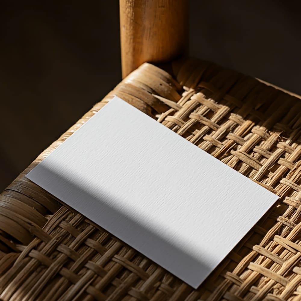 Free Business Card on Woven Chair Mockup PSD