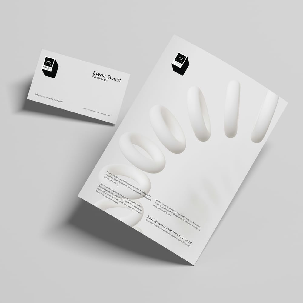Free Business Card with Poster Mockup PSD