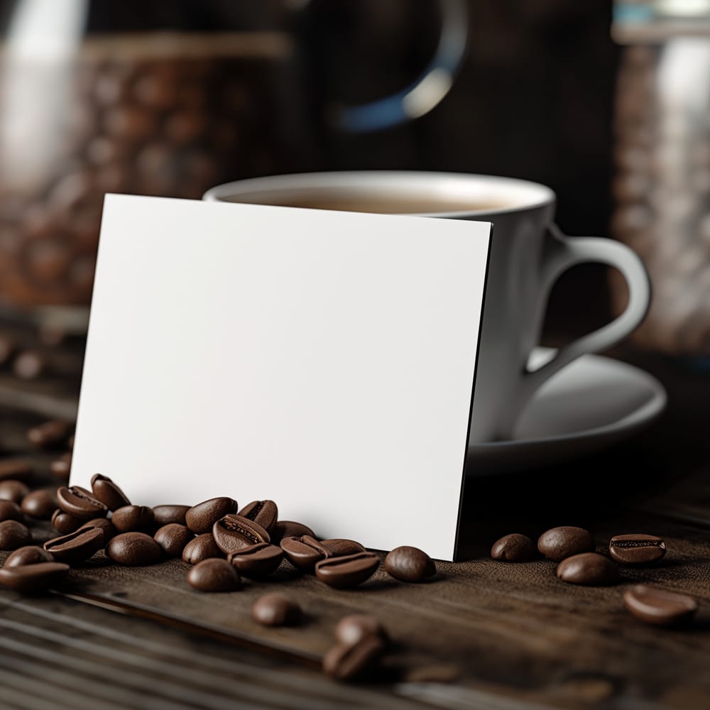 Free Calling Card Mockup Leaning Beside Coffee Cup PSD