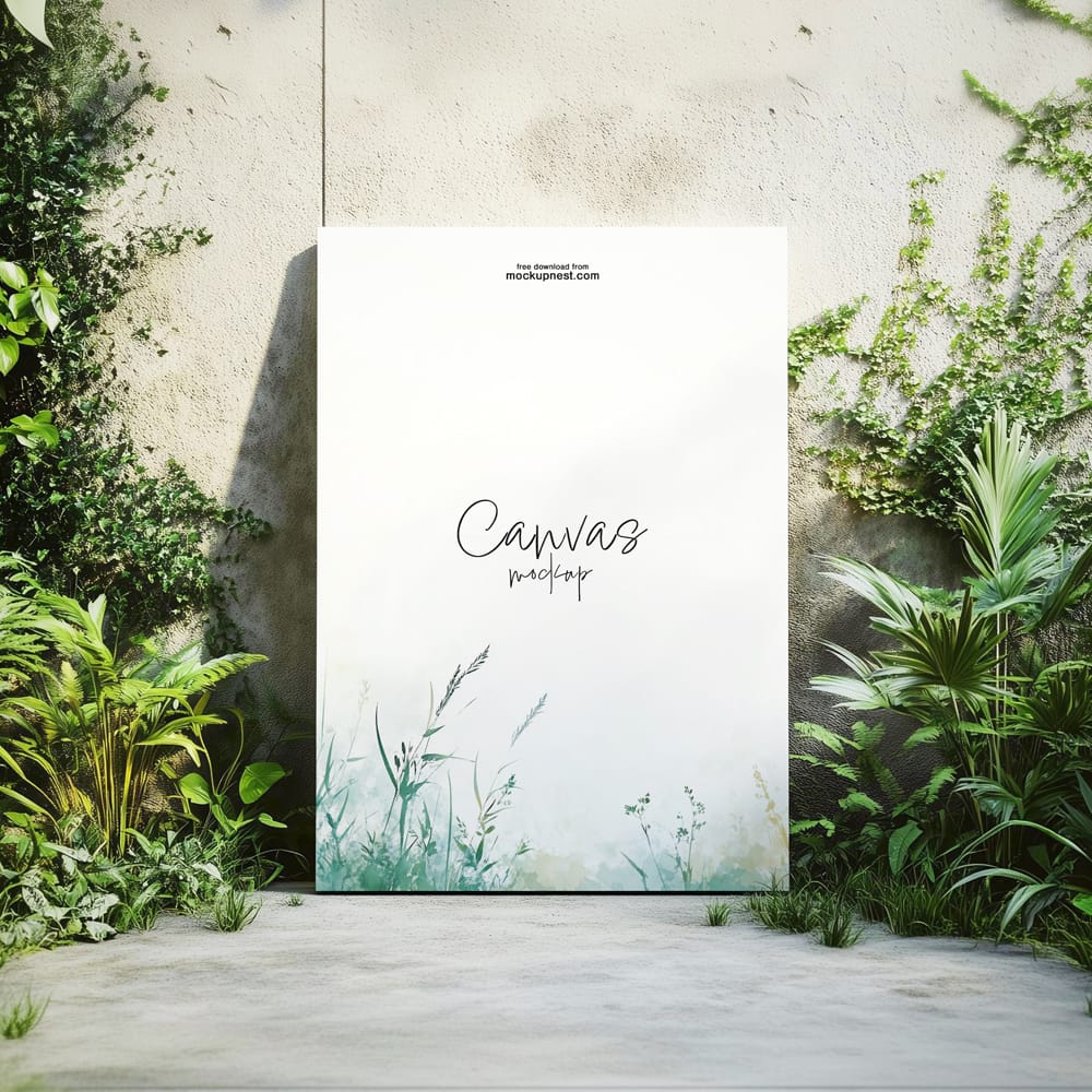 Free Canvas Mockup In Outdoor Garden PSD