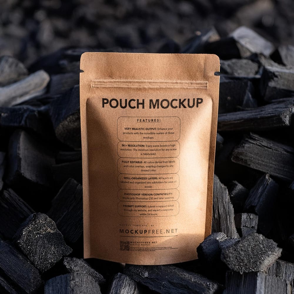 Free Craft Paper Pouch Mockup on Charcoal PSD