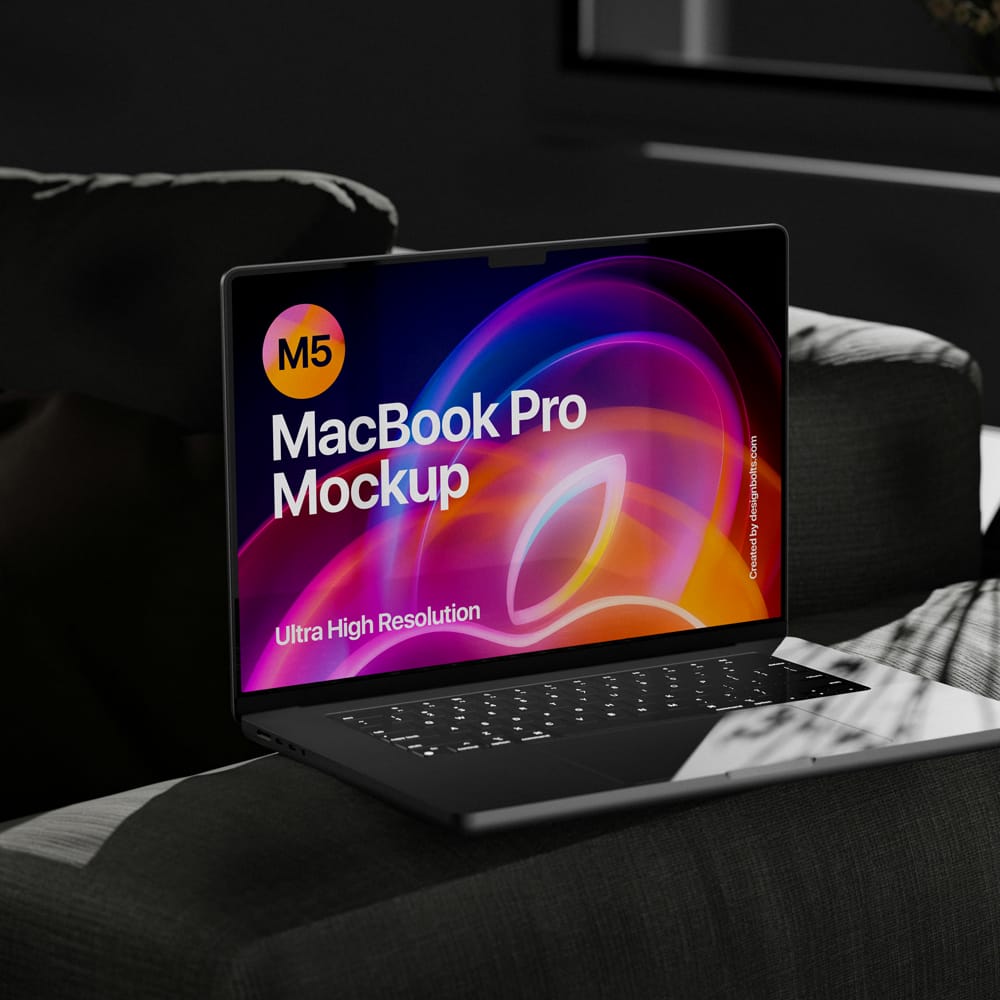 Free Dark Room M5 MacBook Pro Mockup PSD