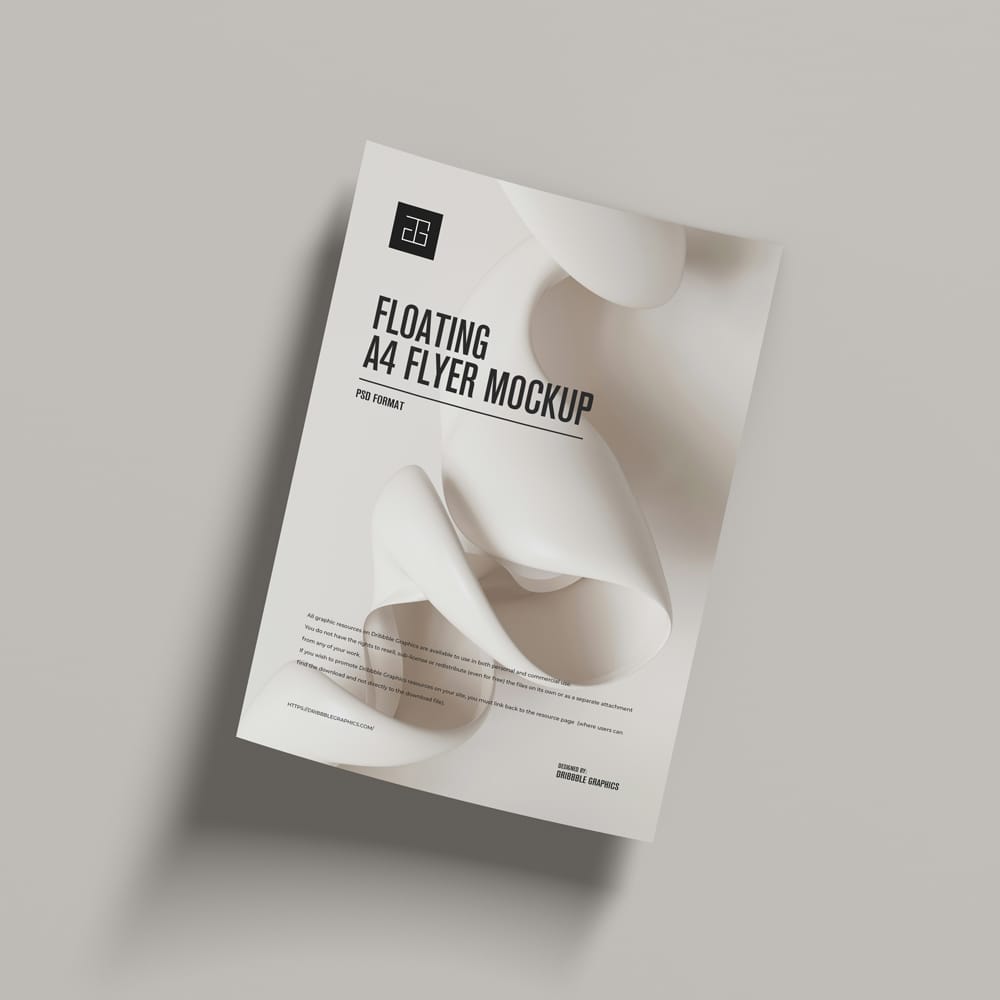 Free Floating Curved A4 Flyer Mockup PSD