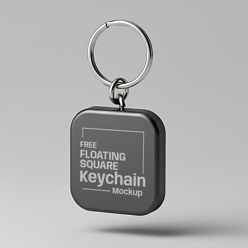 Free Floating Square Keychain Mockup PSD