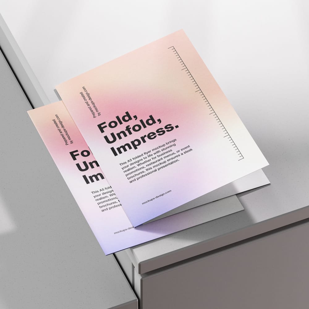 Free Folded A5 Flyer Mockup PSD