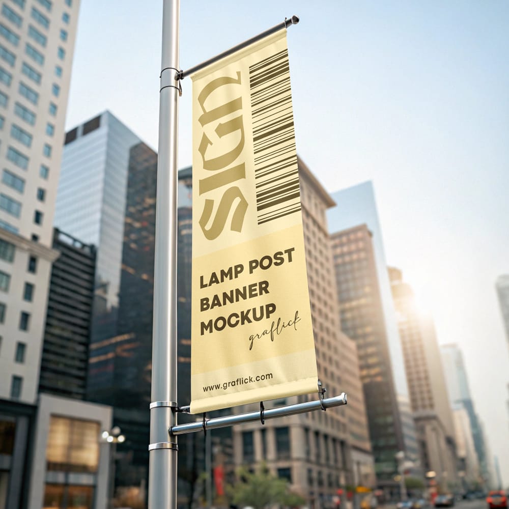 Free Lamp Post Banner Mockup Template PSD