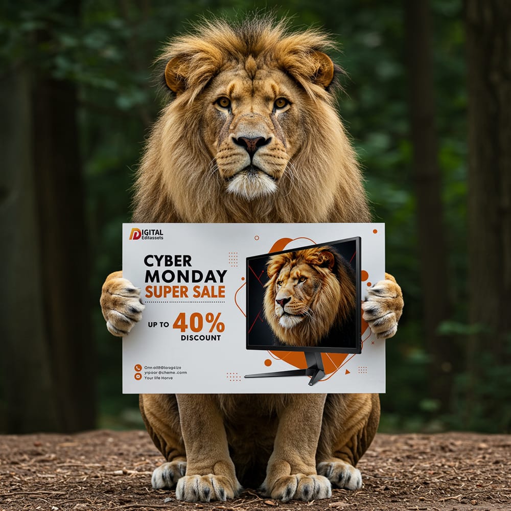 Free Lion Hand Holding Poster Mockup PSD