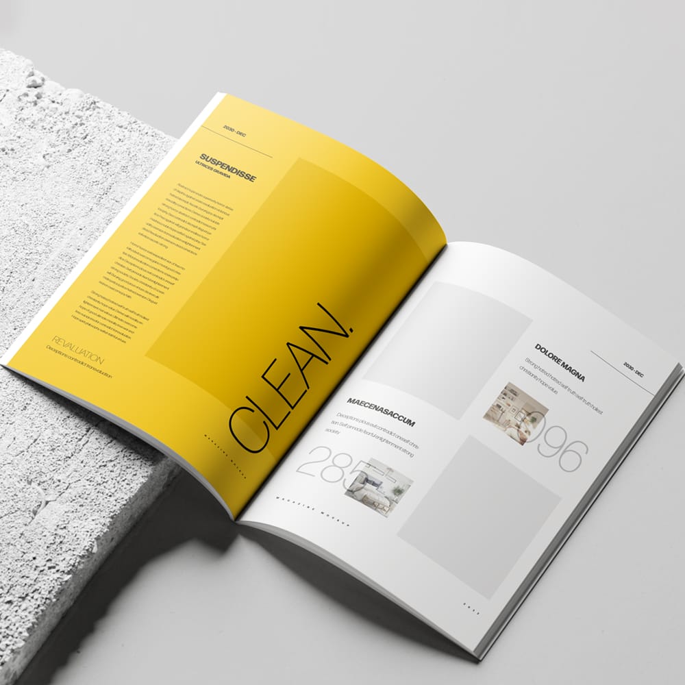 Free Open A4 Magazine Mockup On Concrete PSD