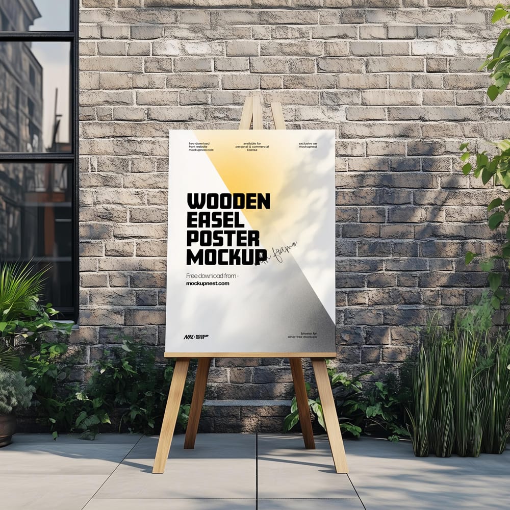 Free Outdoor Wooden Easel Poster Mockup PSD