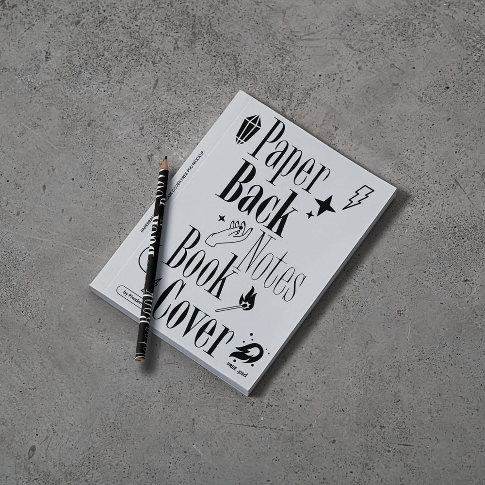 Free Paper Back Notes Book Cover Mockup PSD