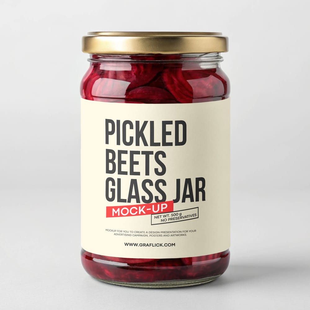 Free Pickled Beets Glass Jar Mockup PSD