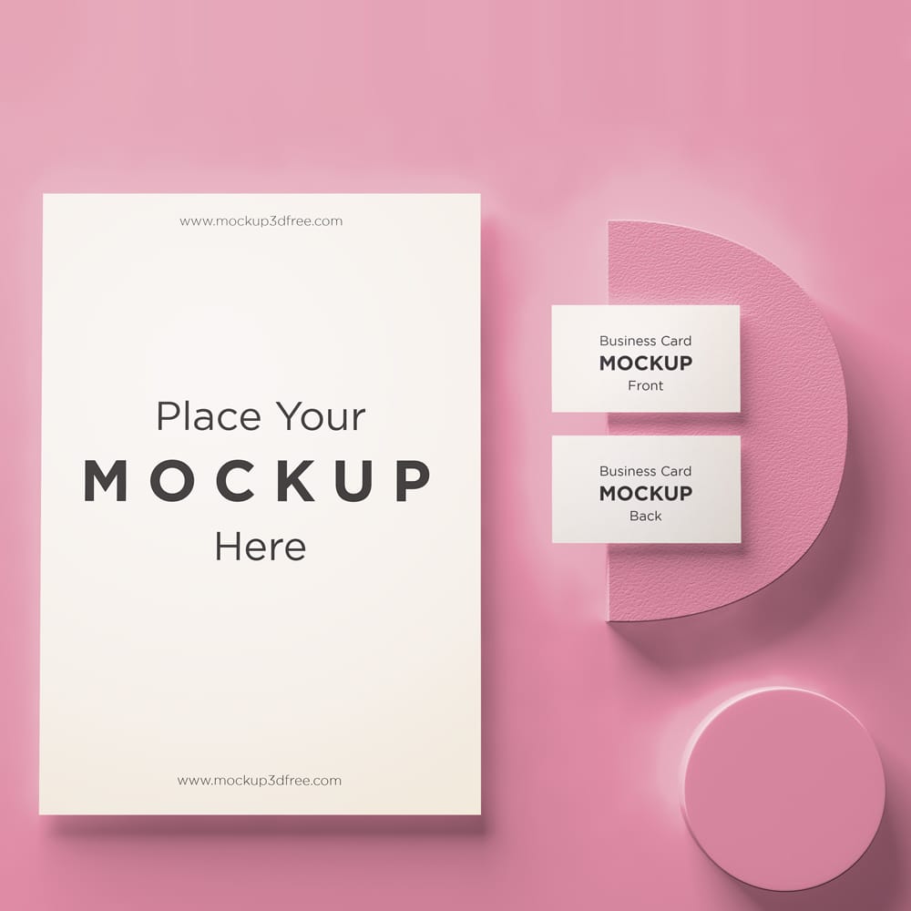 Free Pink Tone Business Card 3D Mockup PSD