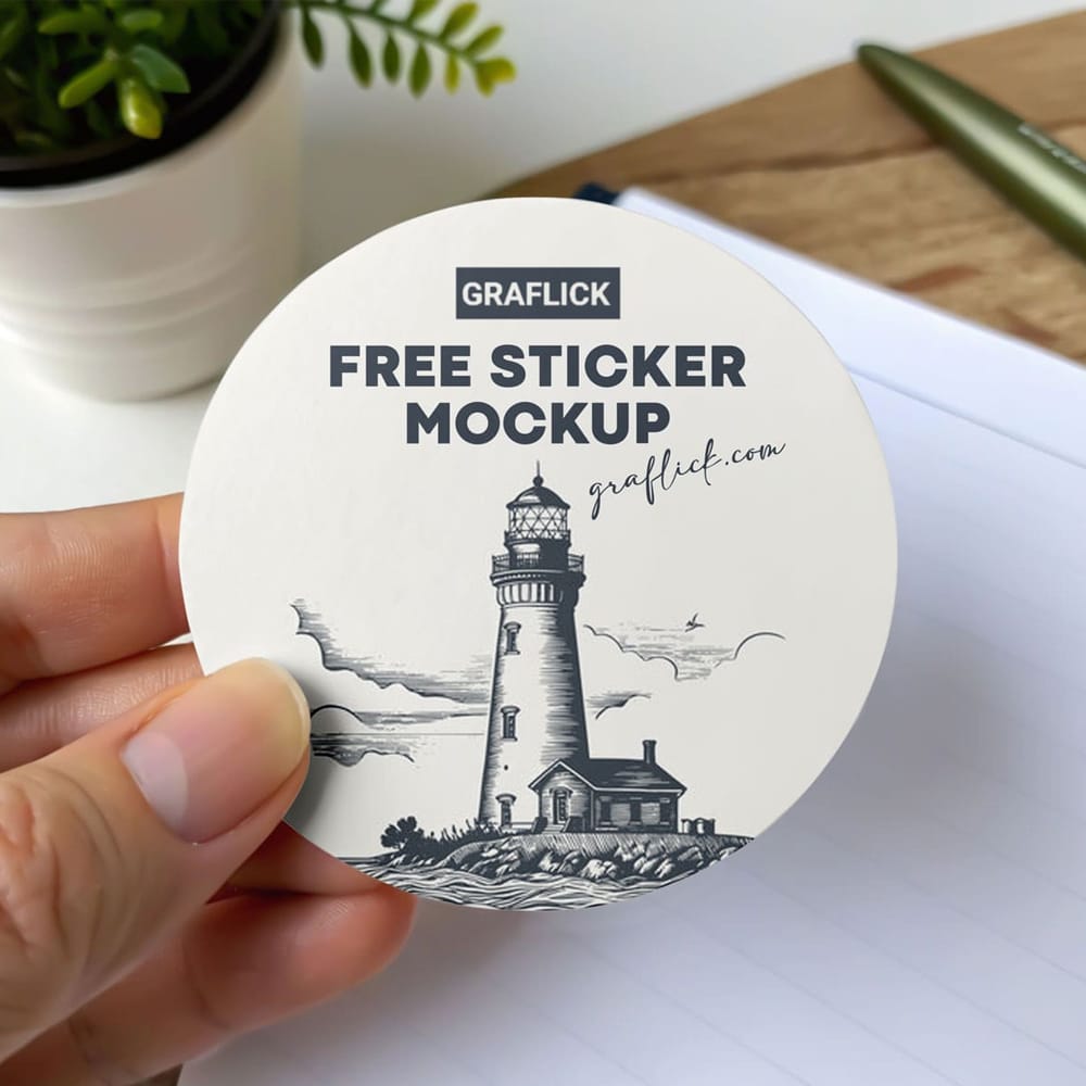 Free Round Sticker In Hand Mockup PSD
