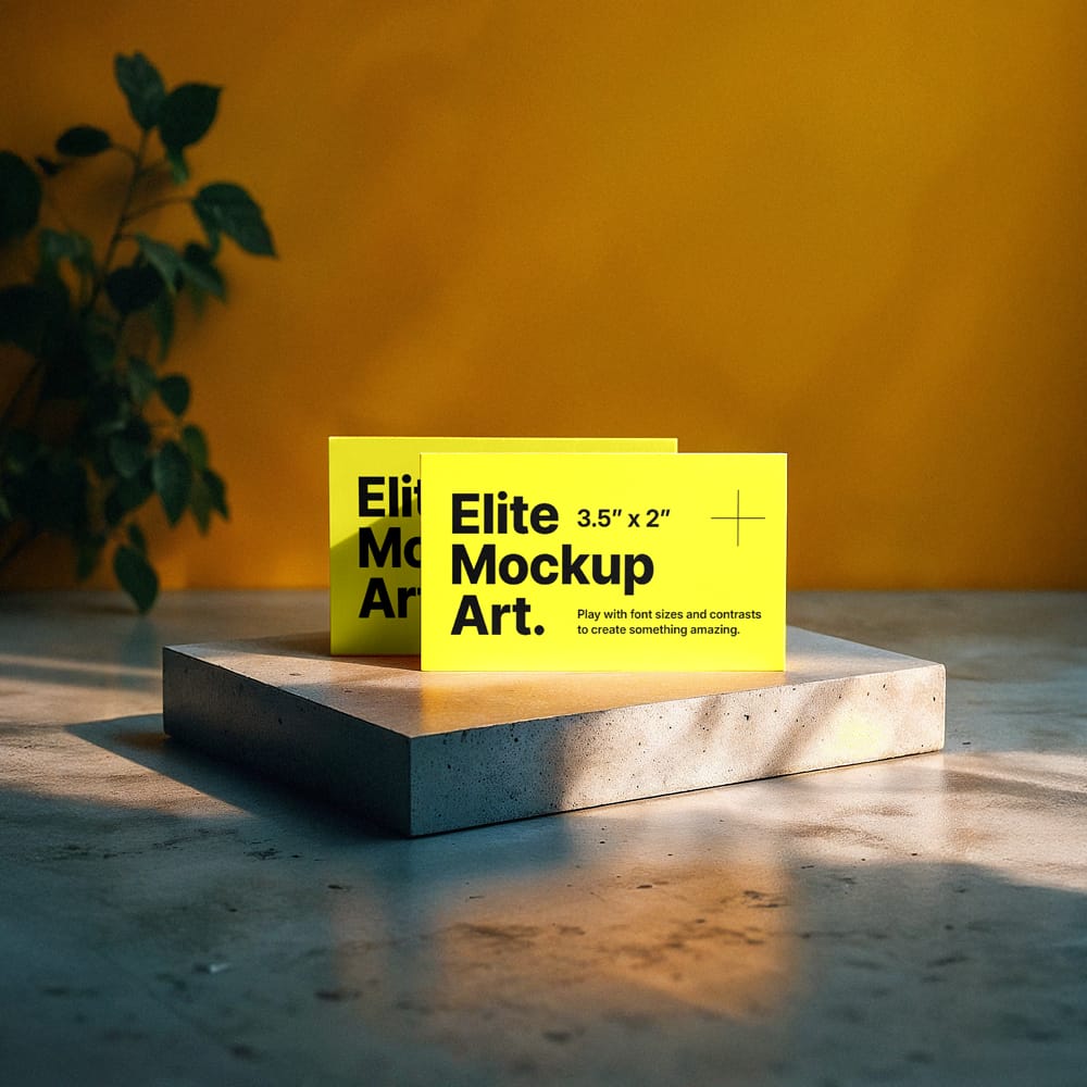 Free Standard Business Cards Mockup on Cement Block PSD