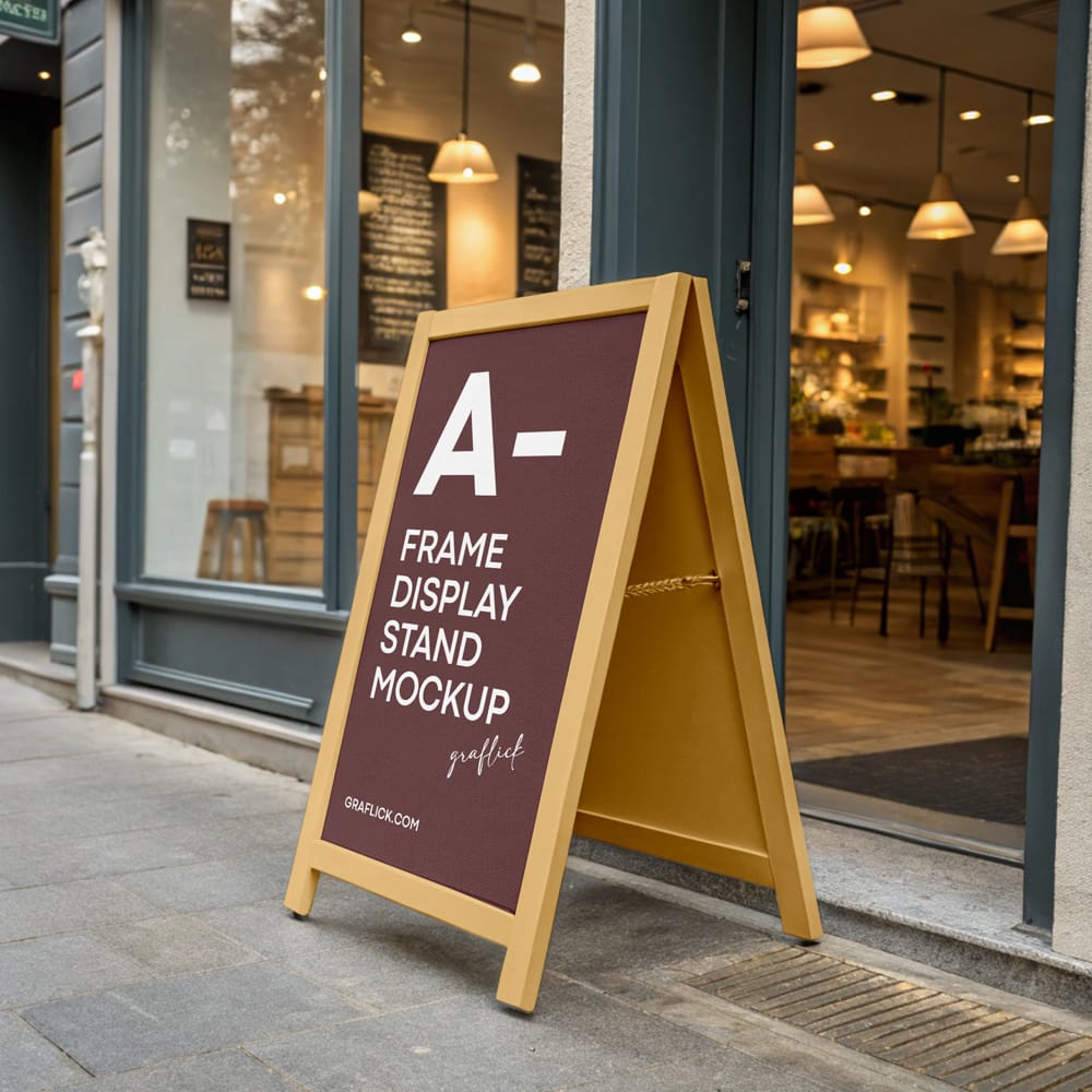 Free Street A-Frame Sign Chalkboard Mockup PSD