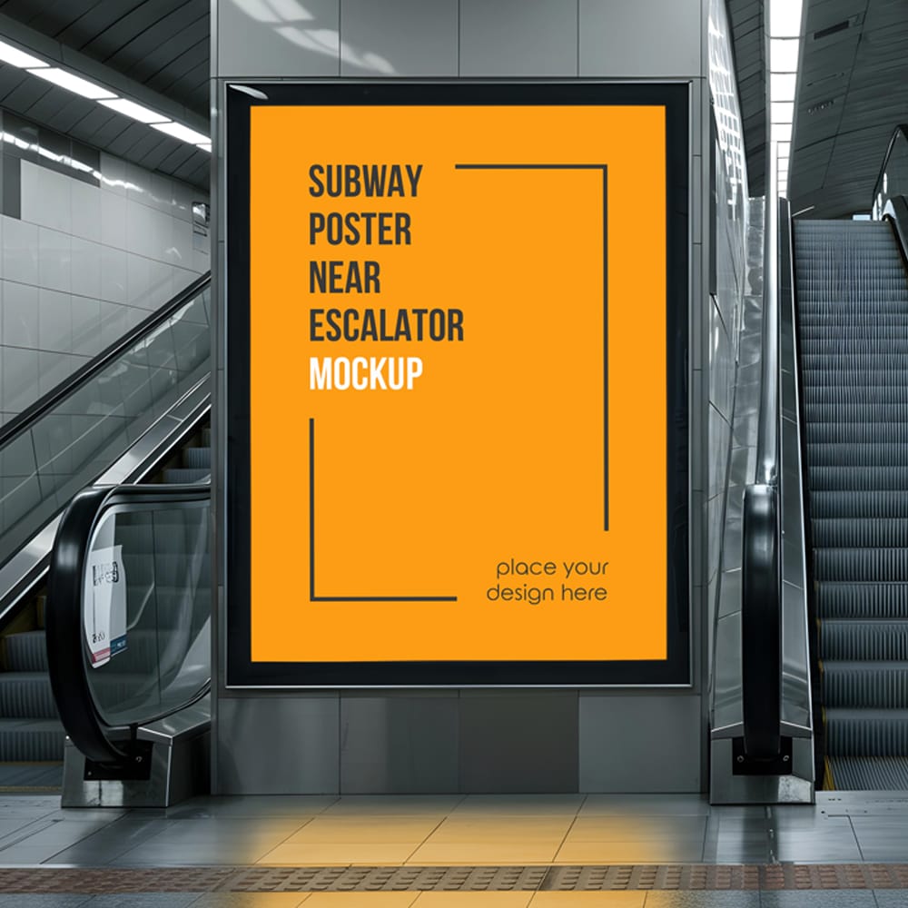 Free Subway Poster Near Escalator Mockup PSD