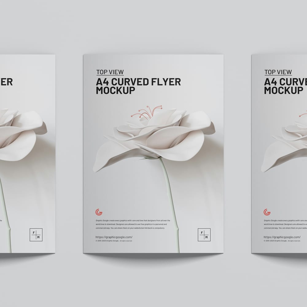 Free Top View A4 Curved Flyer Mockup PSD