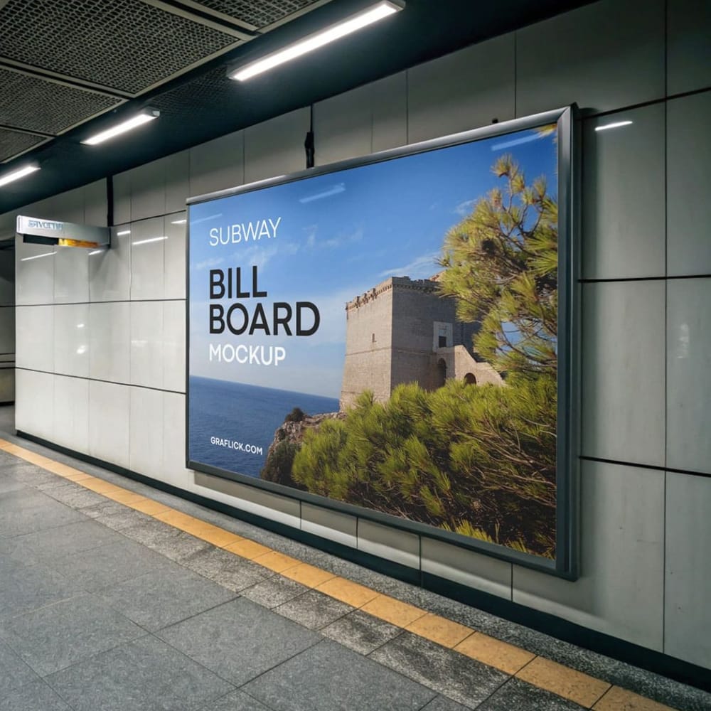 Free Tube Station Billboard Mockup PSD