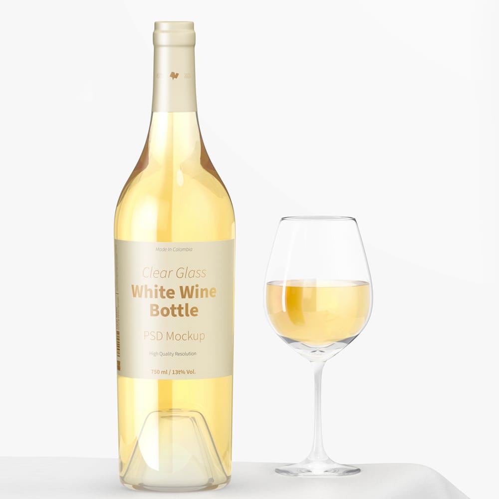 Free White Wine Bottle Mockup Template PSD