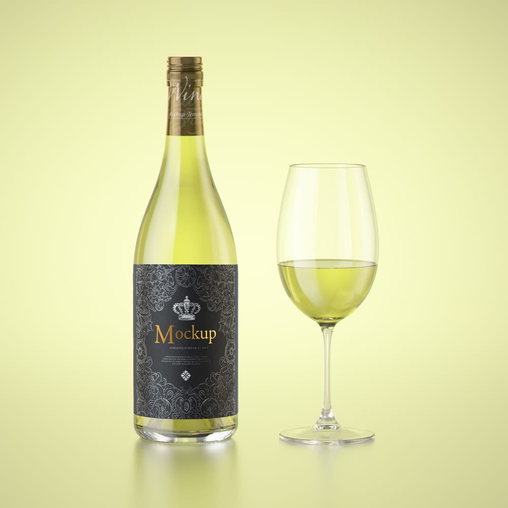Free White Wine with Glass Mockup PSD
