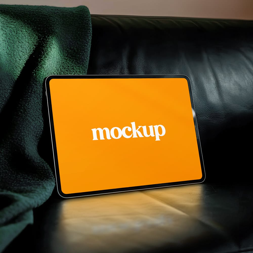 Free iPad Pro on Leather Couch Mockup Template PSD