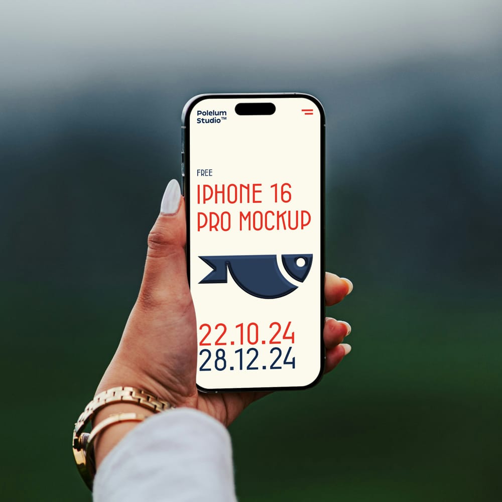 Free iPhone 16 Pro Holding in Women Hand Mockup PSD