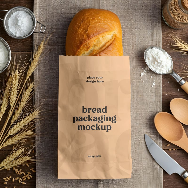 French Baguette Bread Mockup Template PSD