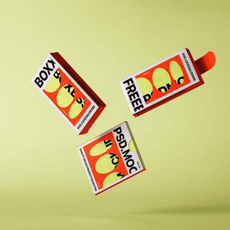 Gravity Product Boxes Branding Mockup PSD