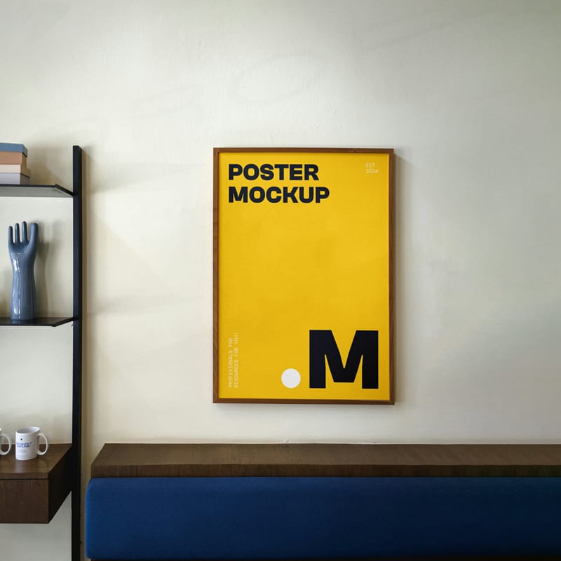Hanging Poster on Wall Mockup PSD