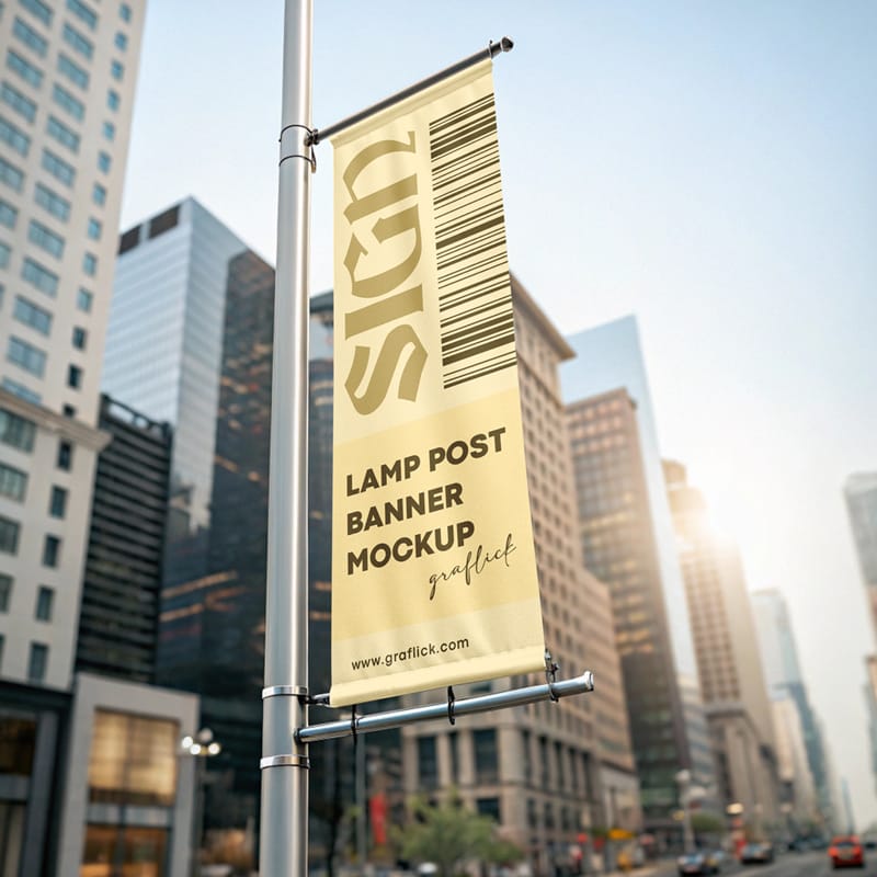 Lamp Post Banner Mockup Template PSD