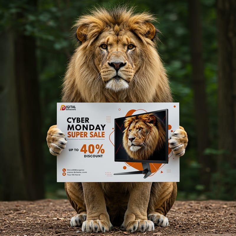 Lion Hand Holding Poster Mockup PSD