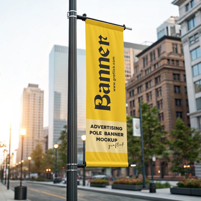 Outdoor Advertising Pole Banner Mockup PSD