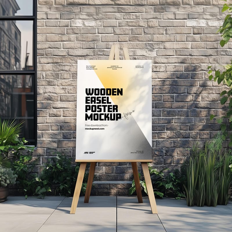 Outdoor Wooden Easel Poster Mockup PSD