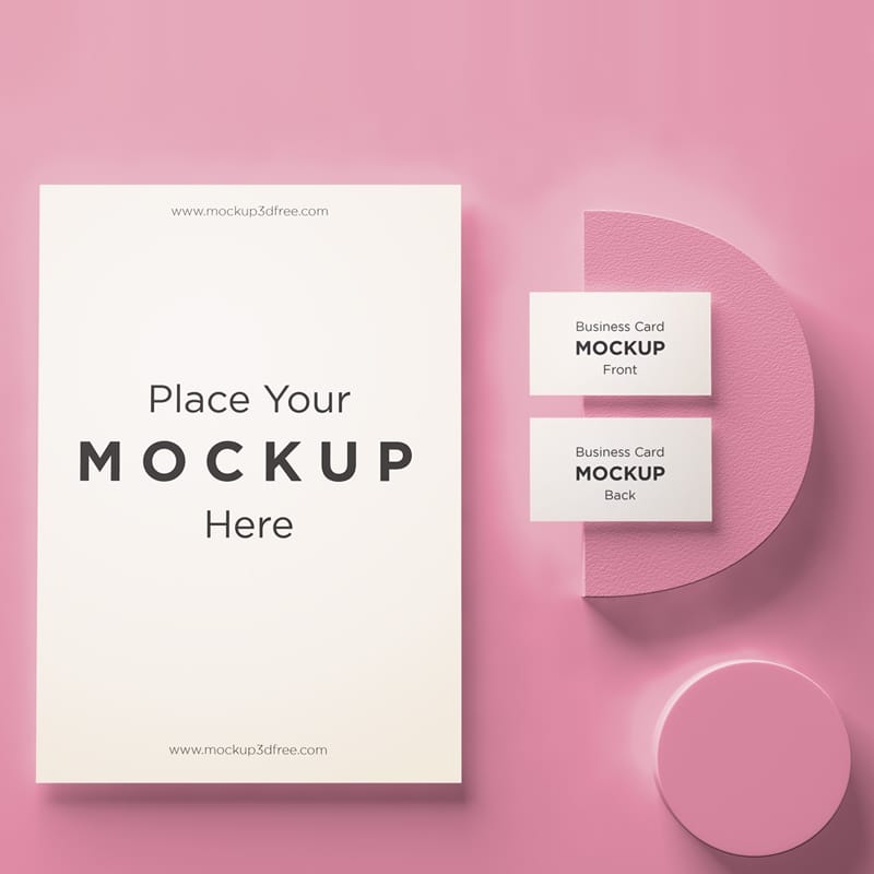 Pink Tone Business Card 3D Mockup PSD