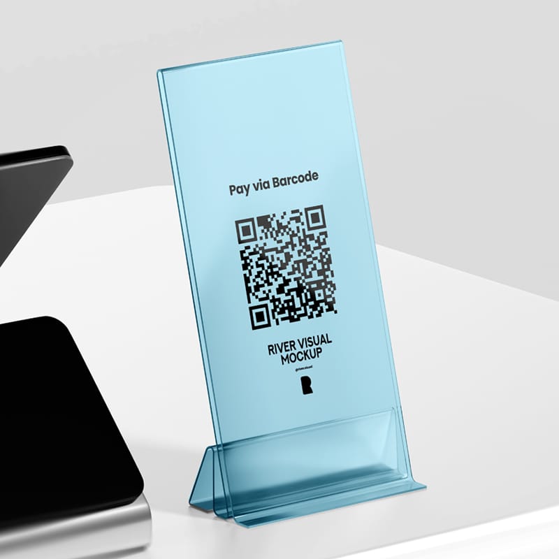 QR Code Signage Standing Mockup PSD