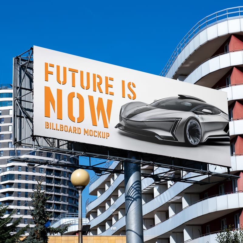 Rectangle Billboard in City Mockup PSD