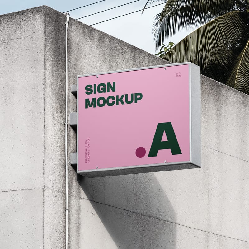 Rectangle Sign on Concrete Wall Mockup PSD