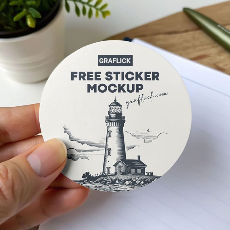 Round Sticker In Hand Mockup PSD