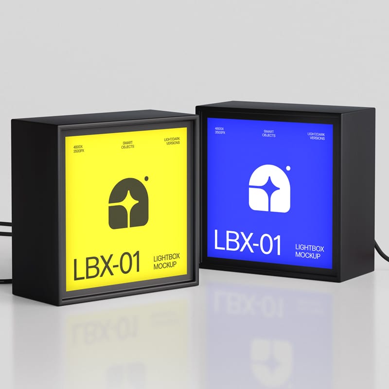 Square Lightbox Signages Mockup PSD