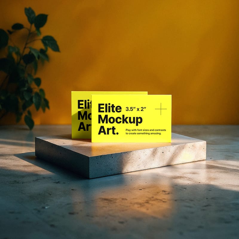 Standard Business Cards Mockup on Cement Block PSD