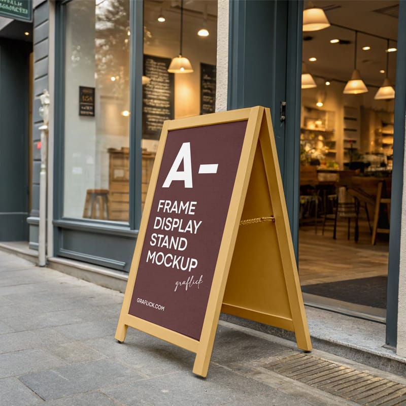 Street A-Frame Sign Chalkboard Mockup PSD