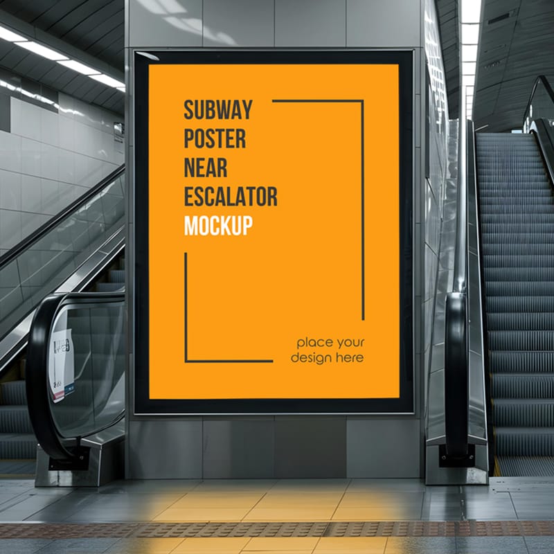 Subway Poster Near Escalator Mockup PSD
