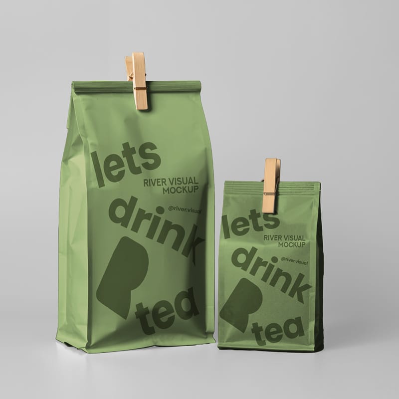 Tea Pouch Packaging Mockup PSD