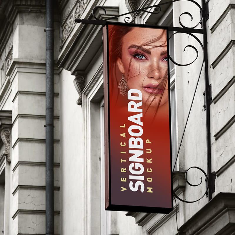 Vertical Sign Board Mockup PSD