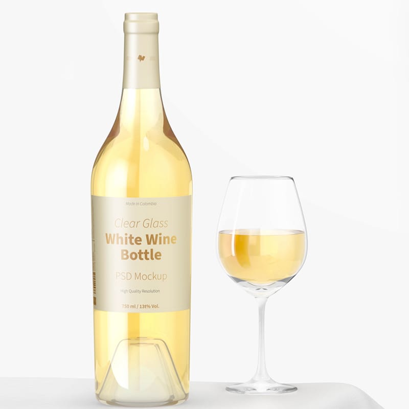 White Wine Bottle Mockup Template PSD