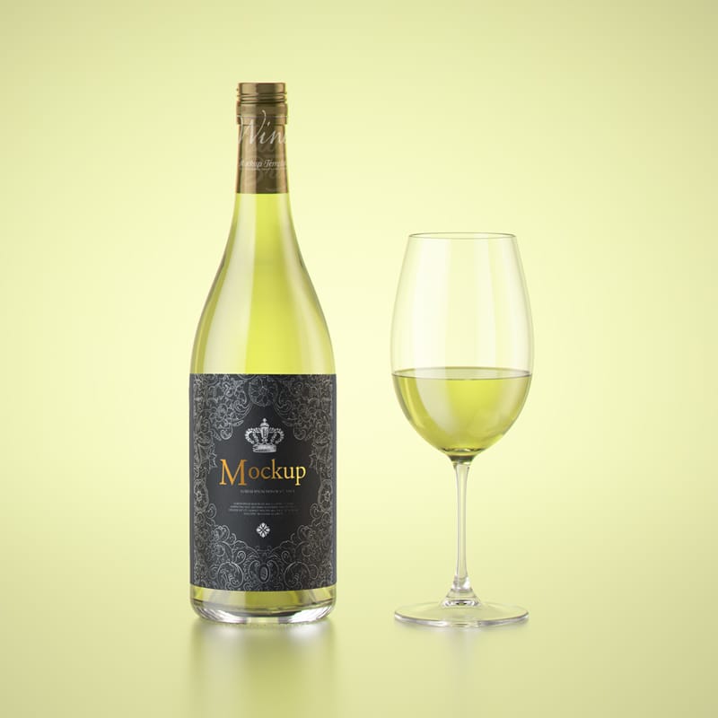 White Wine with Glass Mockup PSD