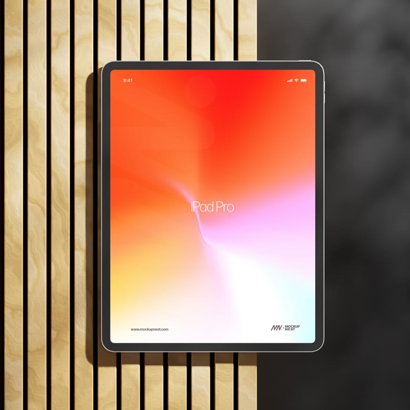 iPad Pro Mockup On Wood PSD