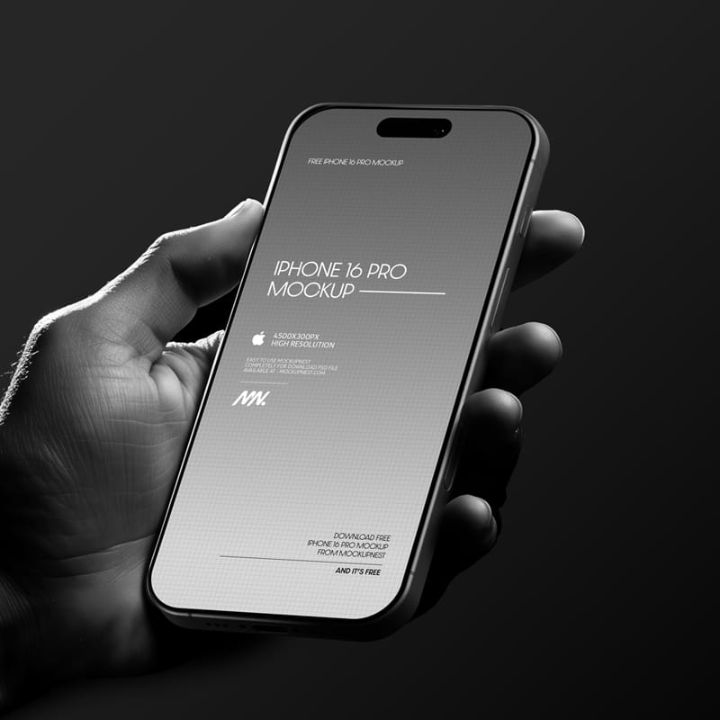 iPhone 16 Pro Mockup Holding By Hand PSD