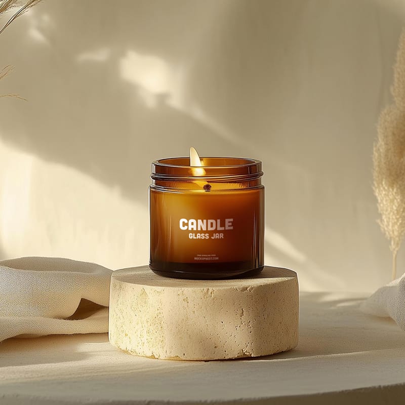 Amber Glass Candle Jar Mockup Template PSD