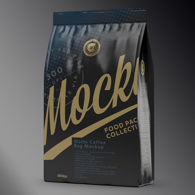 Black Matte Coffee Bag Mockup PSD